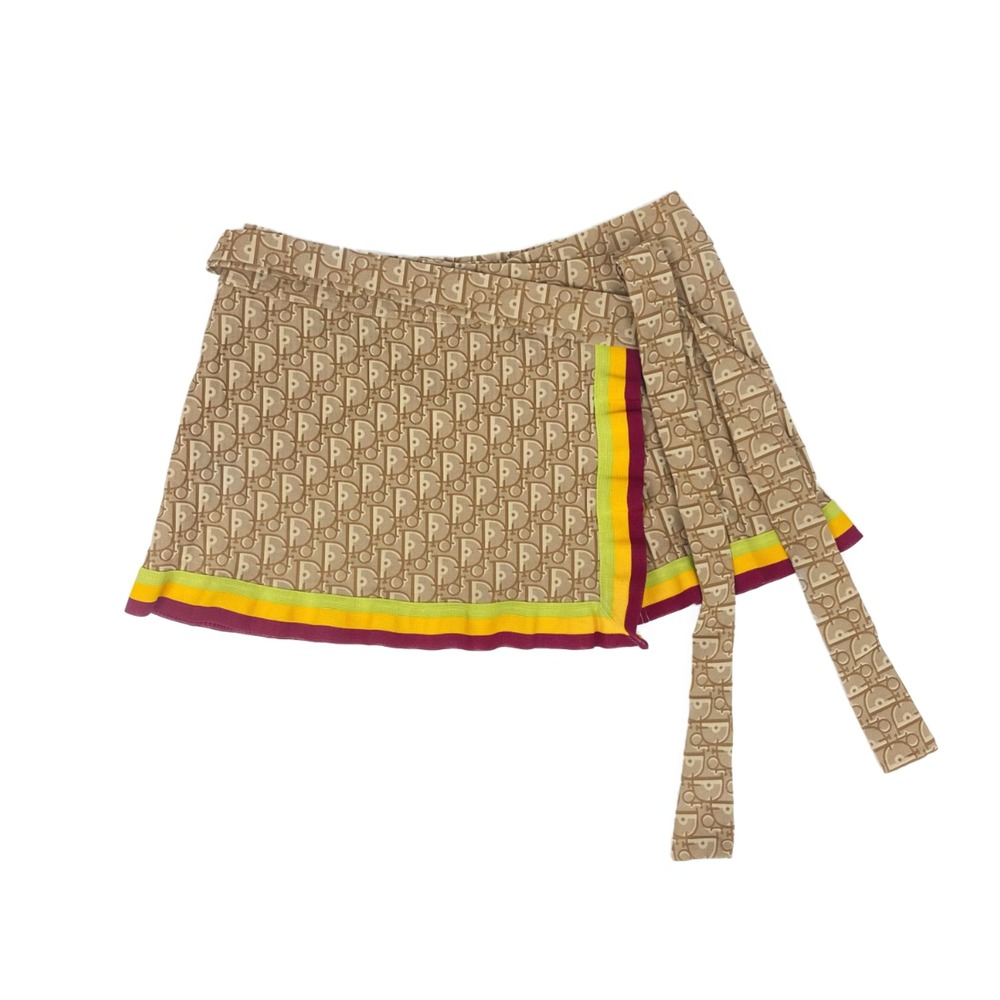 Dior Vintage 2004 John Galliano Repeating Monogram Printed Rasta Wrap Mini Skirt